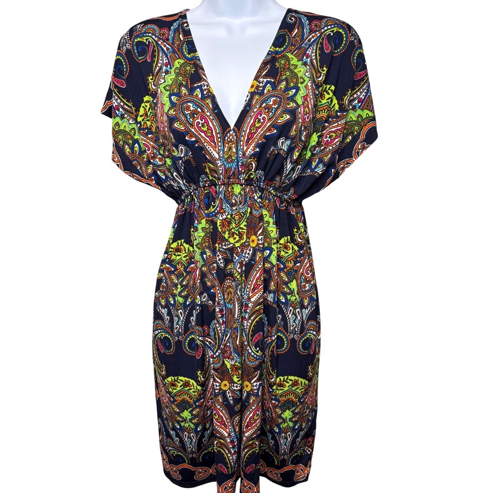 INDIA BOUTIQUE Womens Navy Paisley Kaftan Tunic Dress One Size Boho-Chic Hippie